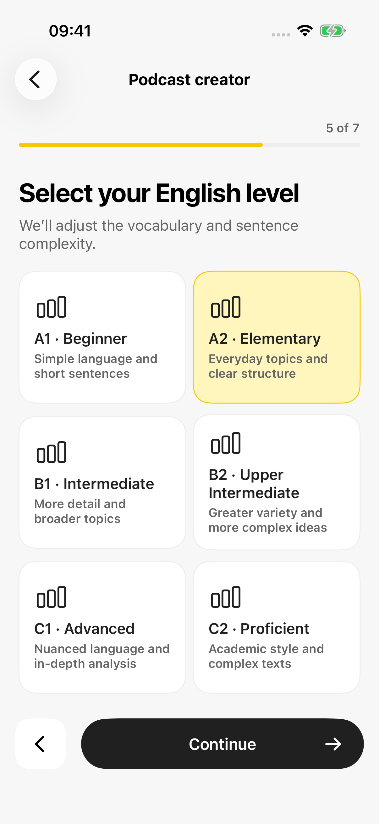 İngilizce seviyeni seç (A1–C2)